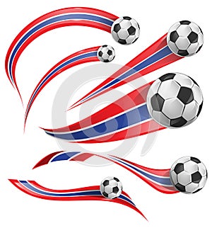 Costa Rica and Thailand flag set with soccer ball set icon