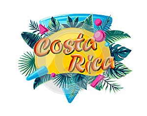 Costa Rica tropical leaves bright banner orange letters
