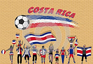 Costa Rican football fans cheering with Costa Rica flag colors i