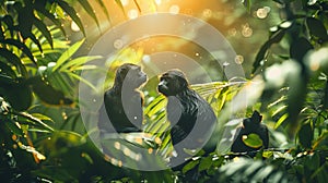 Costa rican jungle howler monkeys in lush foliage, diverse wildlife, hyperrealistic detail