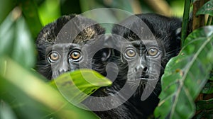 Costa rican jungle howler monkeys in lush foliage, dynamic wildlife in hyperrealistic detail