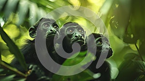 Costa rican jungle howler monkeys in lush habitat with diverse wildlife, hyperrealistic detail