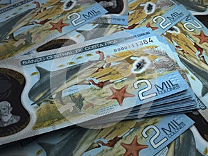 Costa Rican money. Costa Rican colon banknotes. 2000 CRC colones bills