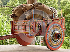 Costa Rican Ox Cart loaded with coffee bags photo