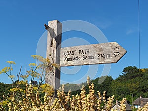 Sign for the Southwest coast path in Cornwall in Great Britain