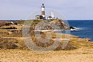 Costal view of Montauk Point Lighthouse.