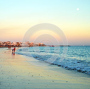 Costilla Beach at sunset in Rota, Costa de la Luz, Cadiz, Spain