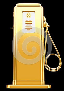 Costly fuel: golden gas pump isolated on black