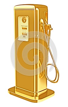 Costly fuel: golden gasoline pump isolated