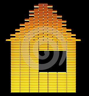 Costly realty: gold bars house shape