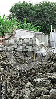 Costruction site landscape and group of cement piles prepare for building house