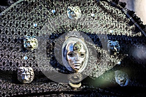 Costume reveller poses during the Carnival in Venice, Italy.