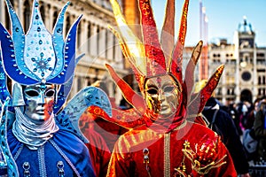 Costume reveller poses during the Carnival in Venice, Italy.