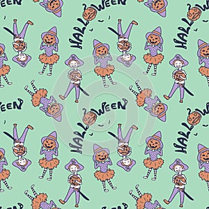 Costumed boy and girl seamless pattern