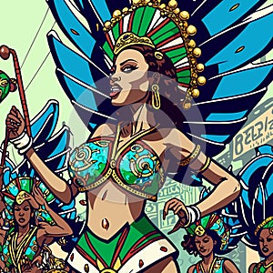 Costumed fictional character representing a fictional samba school