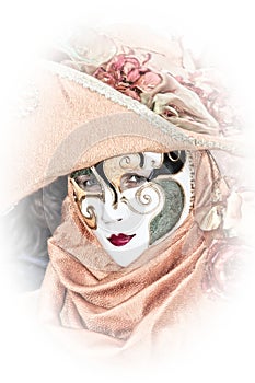 Costumed Reveler of the Carnival of Venice with a white vignette