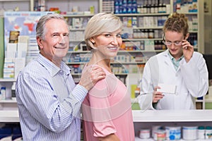 Costumers smiling to camera