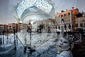 Costumes, carnival masks on the Grand Canal in Venice photo