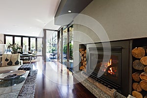 Cosy gas log fire in architect designed modern family home