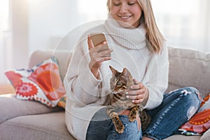 Cosy home family bengal cat girl petting