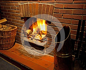 A cosy roaring log fire