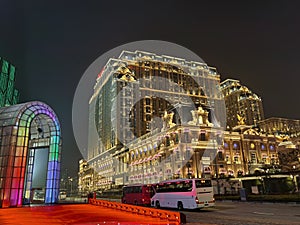 Cotai Macau Parisian Hotel Casino Macao Eiffel Tower Lighting Design Leds Ambience Photo Night Scenery Colorful Atmosphere