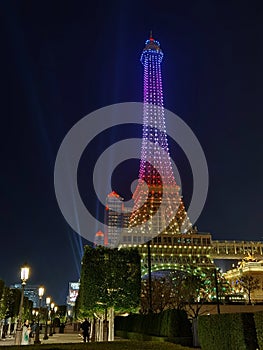 Cotai Macau Parisian Hotel Eiffel Tower Art Nouveau Architecture Colorful Leds Lighting Structure