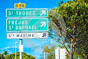 Cote d Azur road sign to Saint Tropez photo