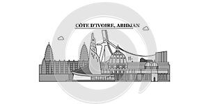 Cote-Divoire, Abidjan city skyline isolated vector illustration, icons