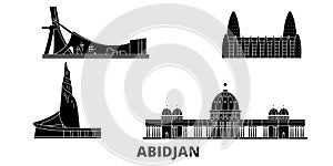 Cote Divoire, Abidjan flat travel skyline set. Cote Divoire, Abidjan black city vector illustration, symbol, travel