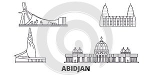 Cote Divoire, Abidjan line travel skyline set. Cote Divoire, Abidjan outline city vector illustration, symbol, travel