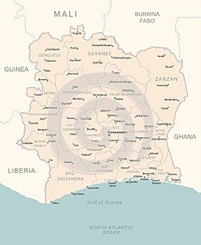 Cote dIvoire - detailed map with administrative divisions country