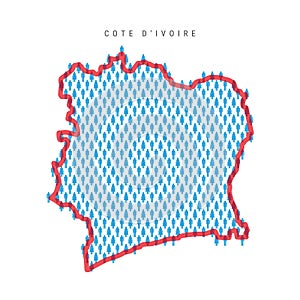 Cote dIvoire population map. Stick figures Ivory Coast people map. Pattern of men and women. Flat vector illustration