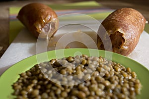 Cotechino and lentils fot new Year`s day