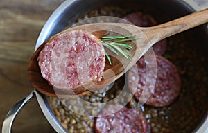 Cotechino and lentils, New Year\'s Eve meal Italian style.