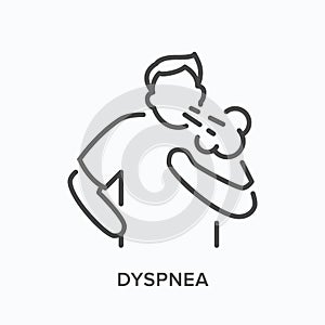 Cothing man line icon. Vector outline illustration person with lung problems . Astma patient photo