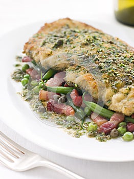 Cotoletta of Veal with Green Beans and Pancetta photo