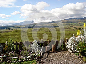 Cotopaxi landscape and surroundings in Equador, garden in foreground photo