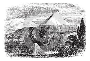 Cotopaxi Volcano in Equador, vintage engraving