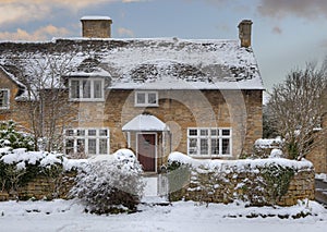 Cotswold cottage in snow