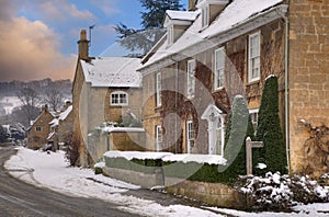 Cotswold village in snow photo