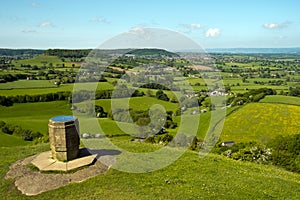 Cotswold Way long distance footpath passes the toposcope on Coaley Peak viewpoint