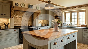 Cotswolds cottage style kitchen decor, interior design and country house, in frame kitchen cabinetry, sink, stove and