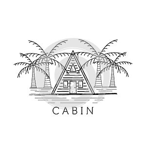 cottage, cabin vector logo vintage illustration with palm tree symbol design