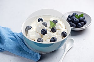 Cottage cheese in bowl with blueberries