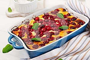 Cottage cheese casserole with cherries