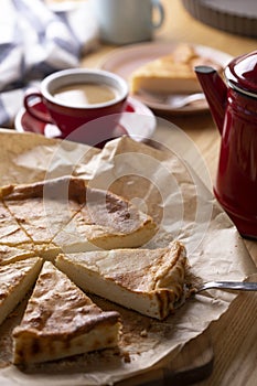 Cheese casserole and coffee for breakfast