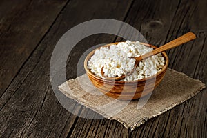 cottage cheese in clay bowl