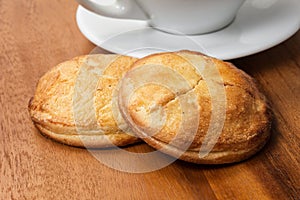 Cottage cheese cookies with cappuchino cup photo