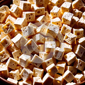 Cottage cheese, fresh white soft cheese served in bowl